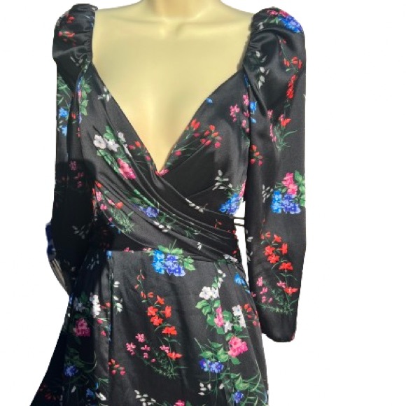 Carolina Herrera Floral-Print Crossover Cutout Puff-Sleeve Gown SZ 2 NWT - Picture 8 of 9